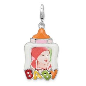925 Sterling Silver Enameled Baby Picture Frame Bracelet Charm Lobster Clasp